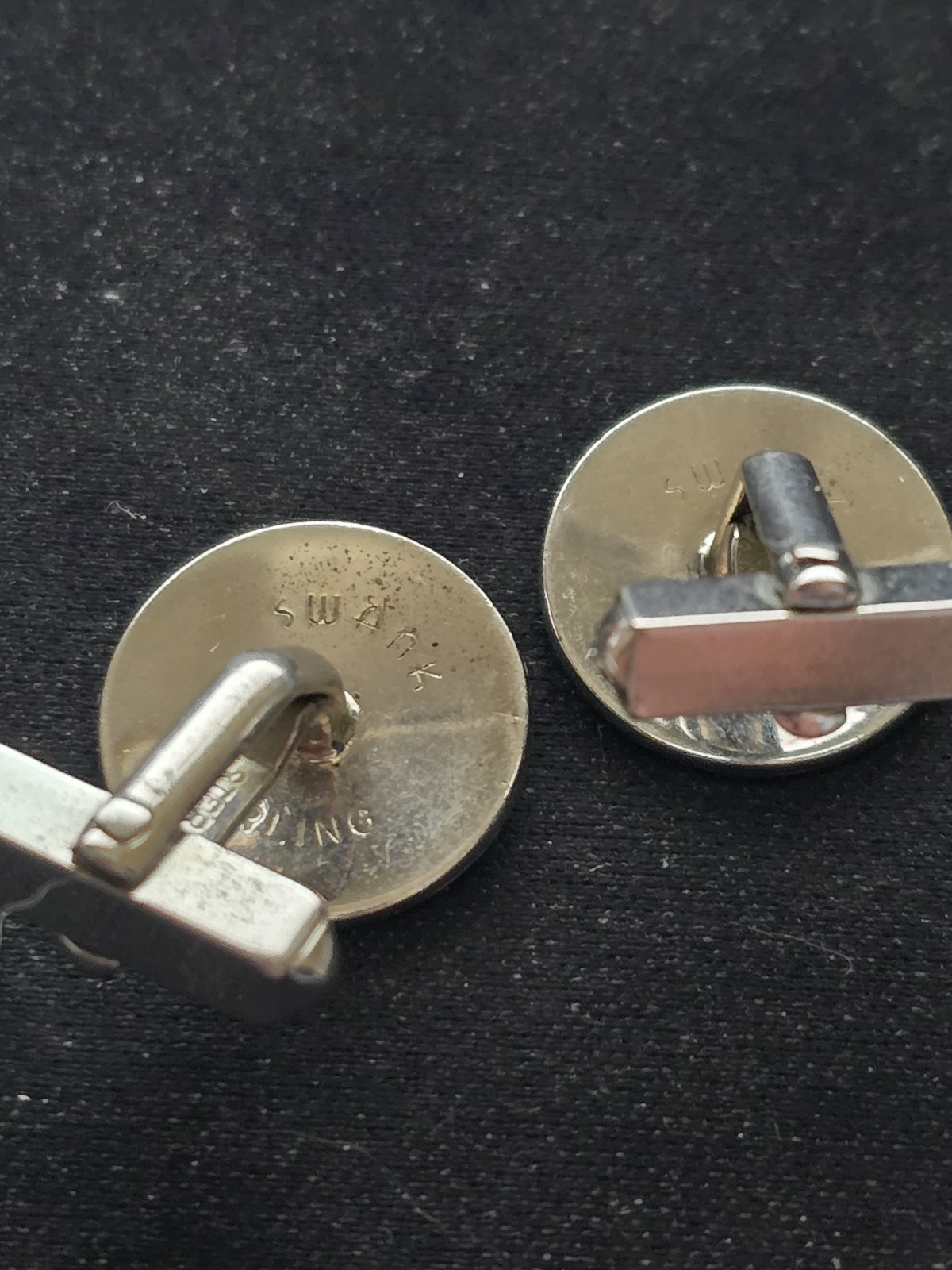 Vintage Swank Sterling Silver Round Cufflinks Geometric Art Deco