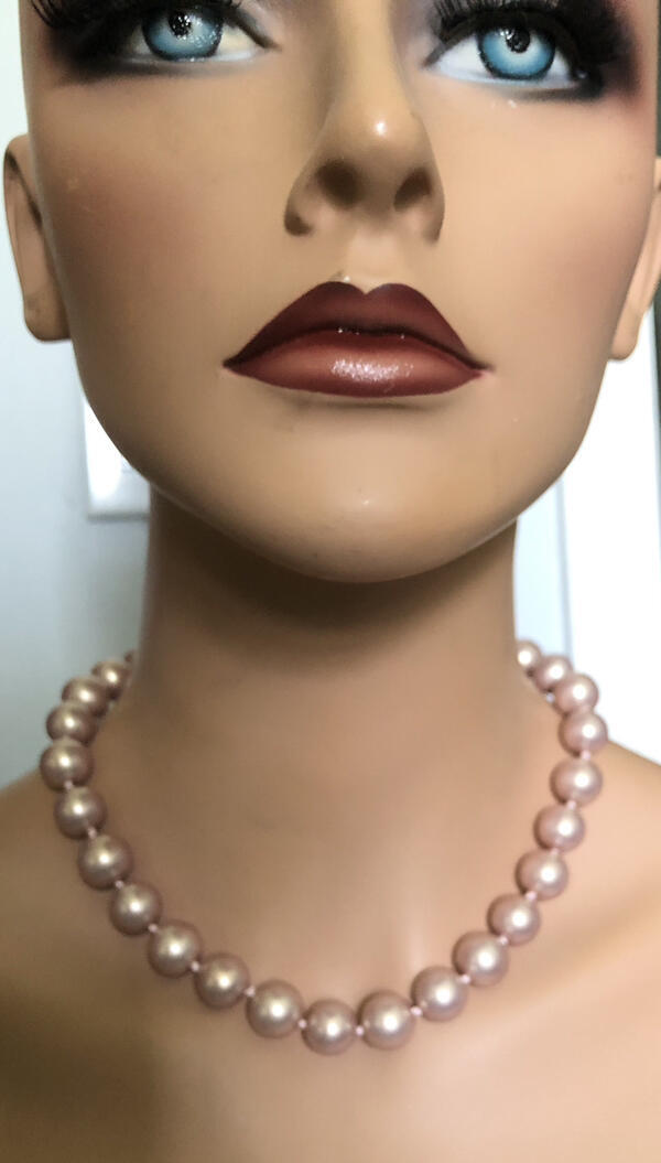 Vintage MONET Pale PINK Glass PEARL Necklace 18″-20″ Double Knotted~Orig.Tag,FJT