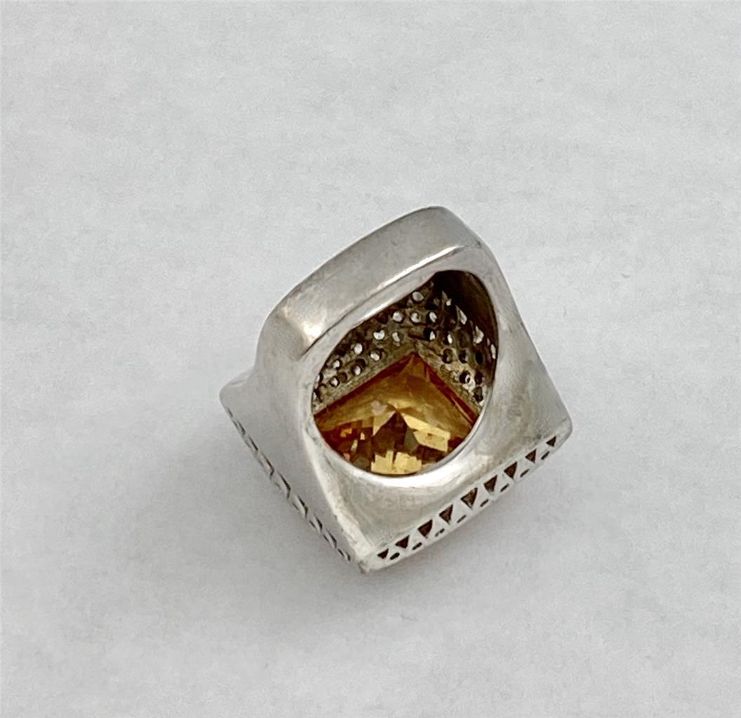 925 Sterling Silver Citrine Yellow Cubic Zirconia Clear Accent Stones Ring 7.5
