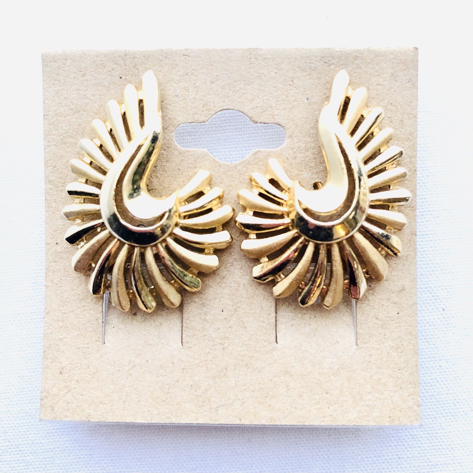 Crown Trifari Atomic Clip On Earrings Signed Vintage Abstract Modernist Jewelry