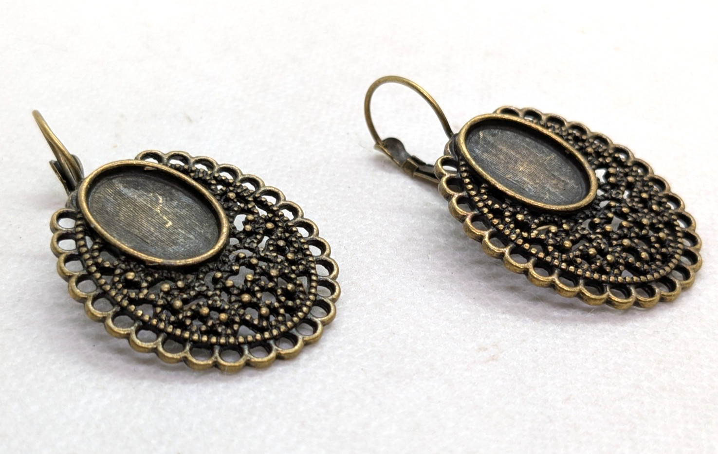 10 Bronze Colored Earring Blanks Bezel Settings Filigree Border Cabochon Base