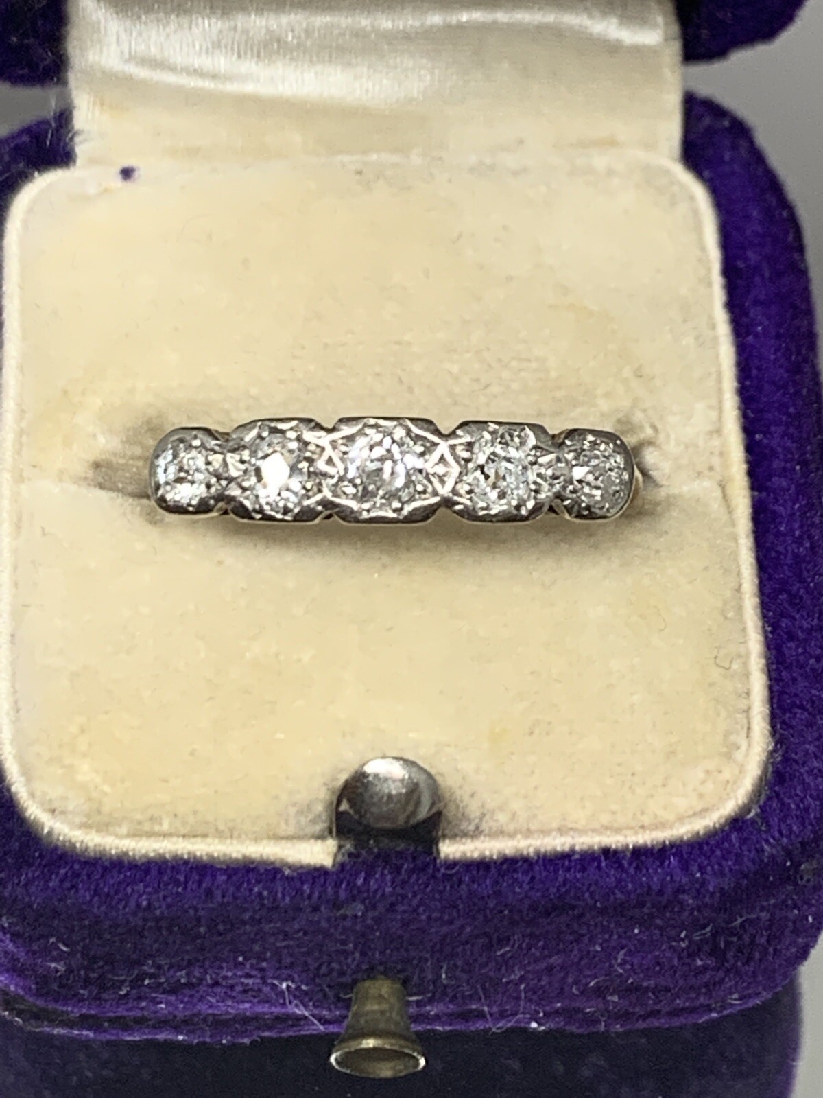 Antique Old Mine Cut 0.35ctw 18k Yellow Gold With Platinum Plate 5 Diamond Ring