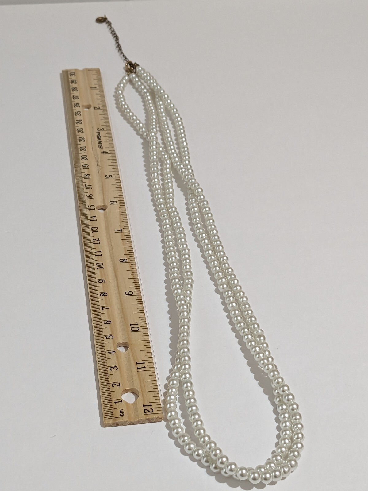 Double Strand White Faux Pearl Necklace. 28 Inches. MCM Style. Classic.