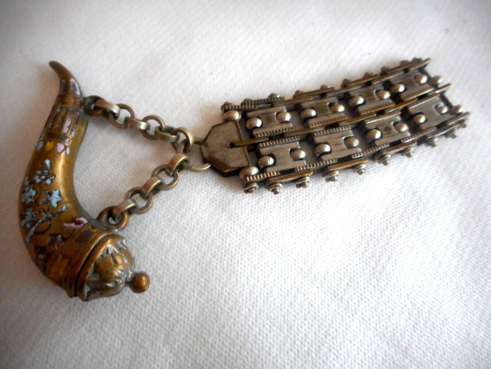 AS IS Watch chain Piece ? unknown Metal Horn with lid does not open (D