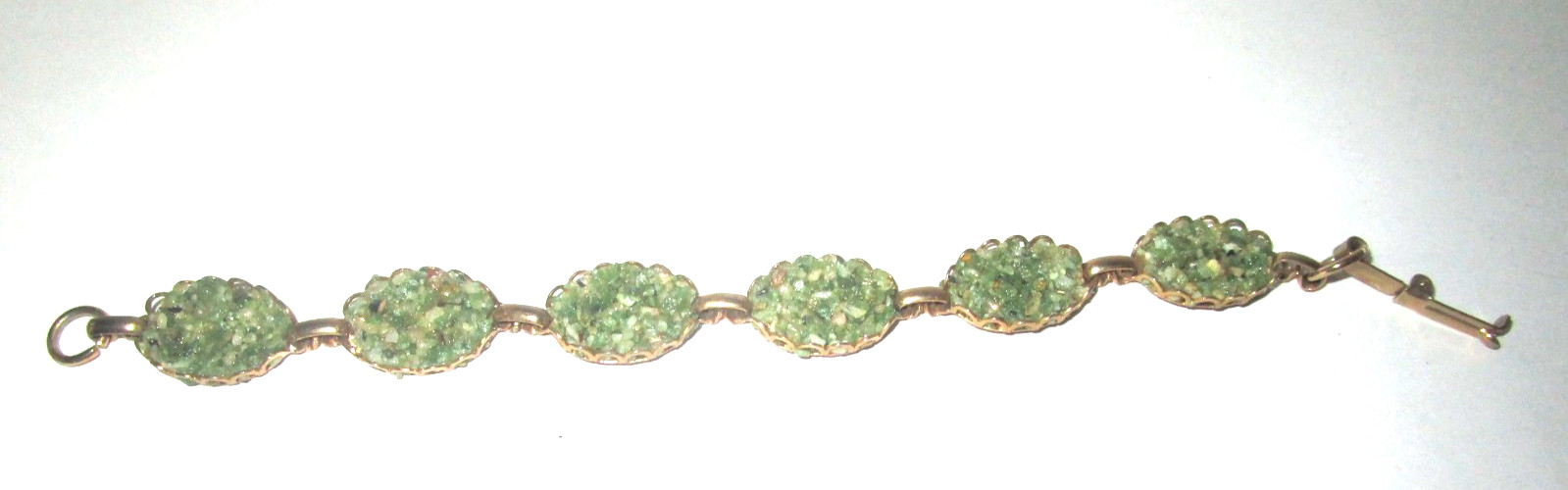 Vintage Gold Tone Link Bracelet w/Green Stones Size Small