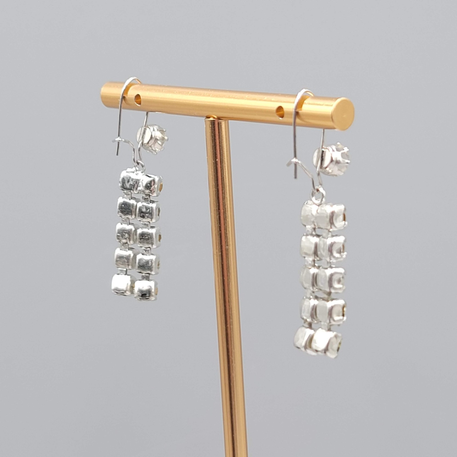 Vintage Removable Rhinestone Pierced Earrings Hook Silver tone Dangle 1″
