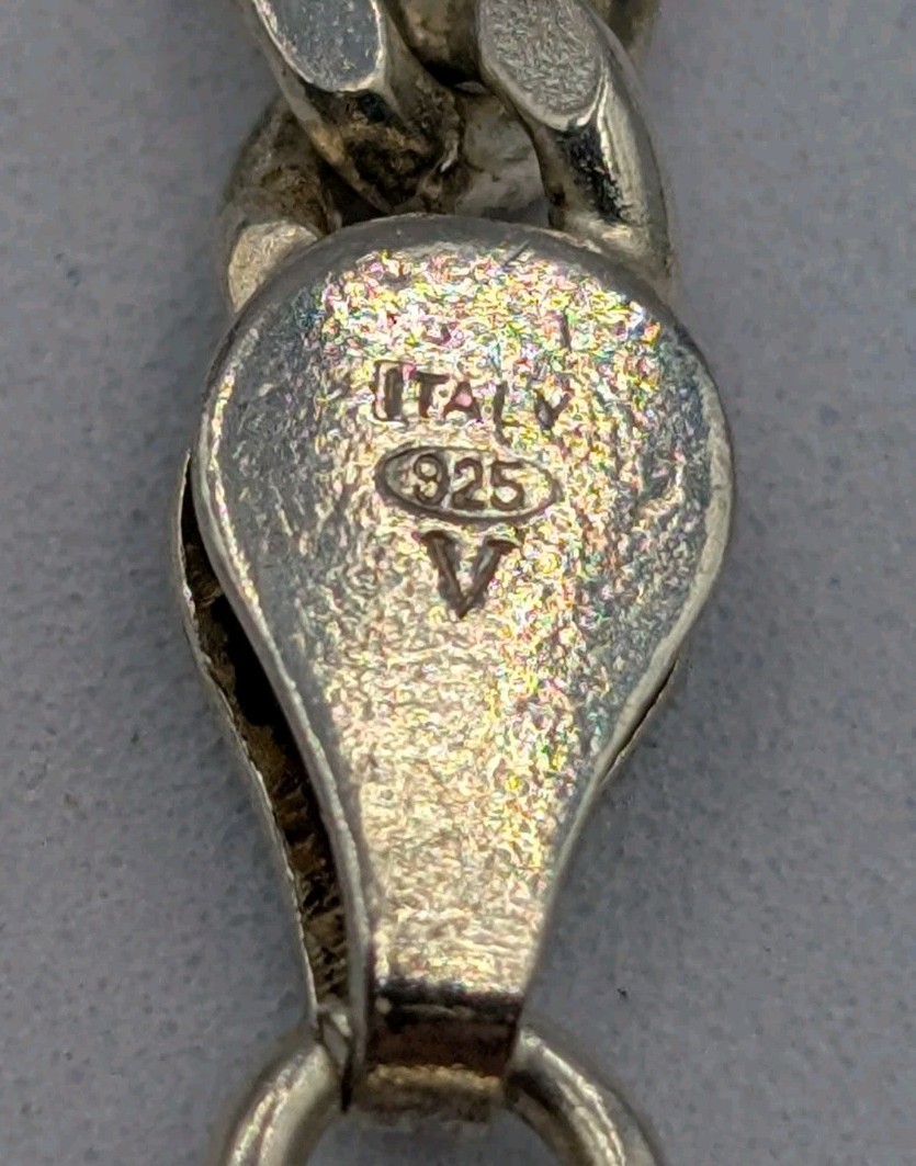 Signed Vtg Sterling Silver 4.3mm Figaro Italian Chain Unisex 925 Bracelet 7 7/8″