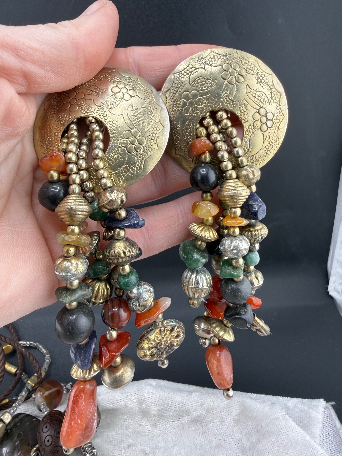 Boho Layered Fringe Necklace Pierced Earrings Set 20”