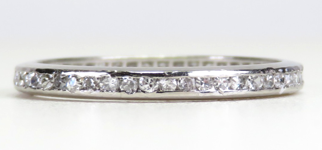 Antique Deco 1920’s Wedding Eternity Platinum Band Ring Size 6.25 UK-M EGL USA