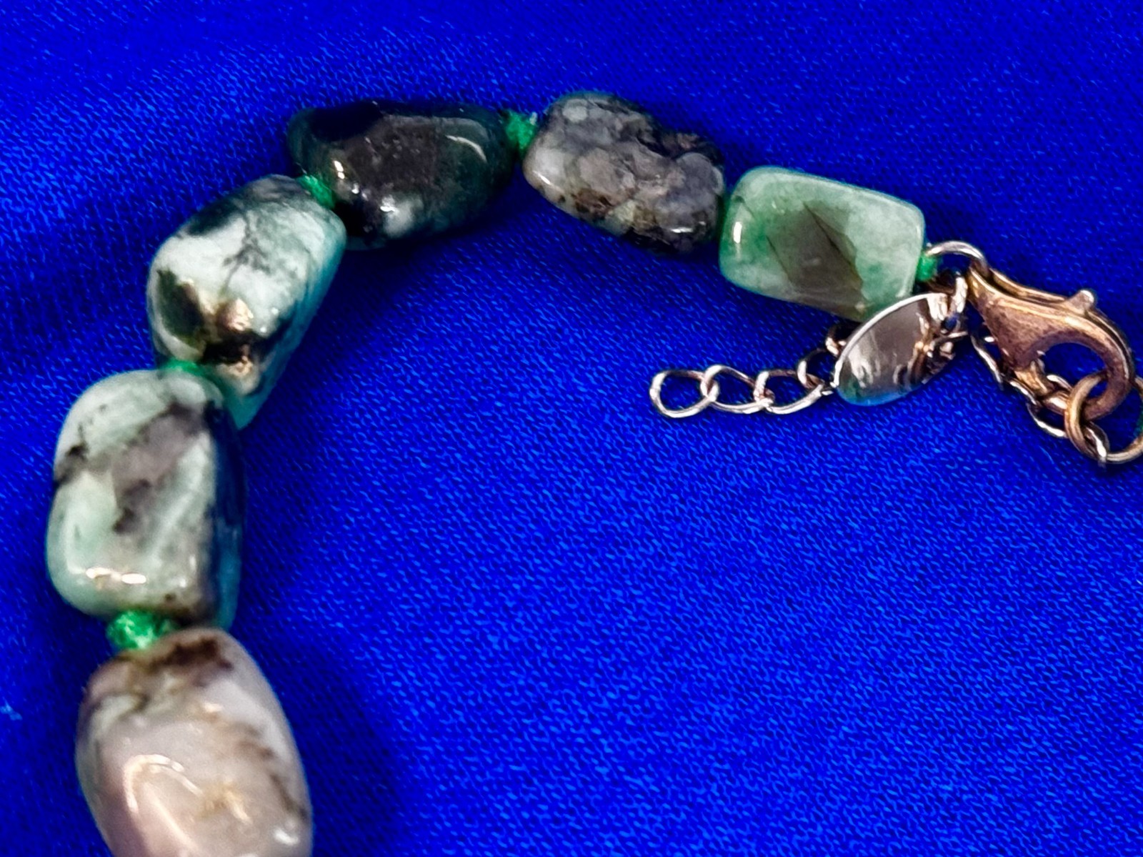 Vintage Chinese Natural Green Jade Beaded Necklace: Tumble Stone Strand 15”