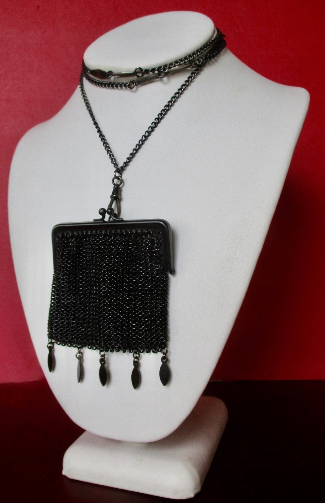 Antique Gunmetal Chatelaine Mesh Purse/Necklace/Victorian