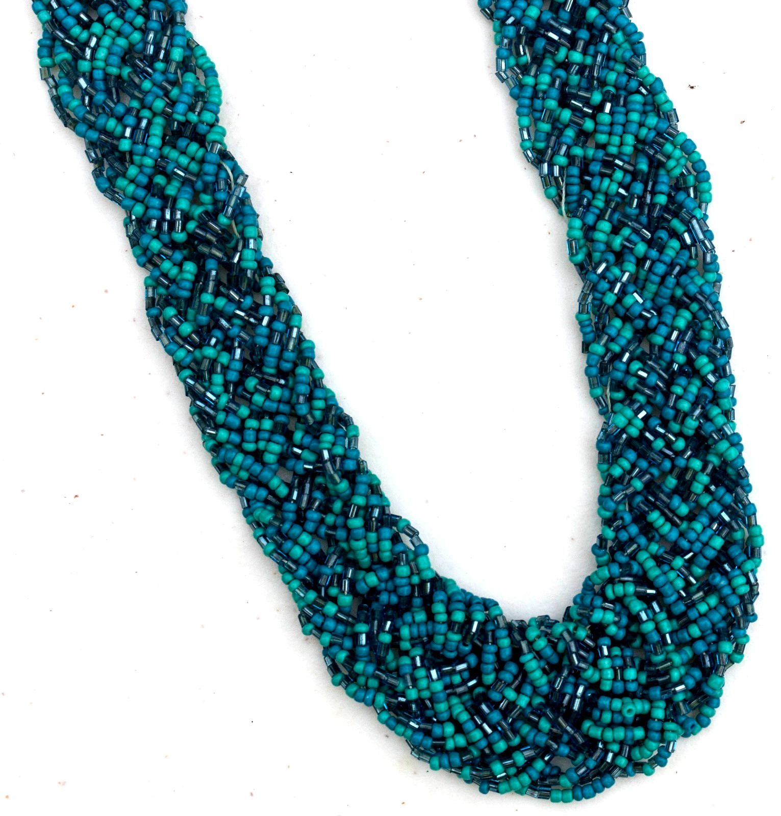 Vintage Light & Dark Teal Woven Glass Seed Bead 20.5″ Necklace