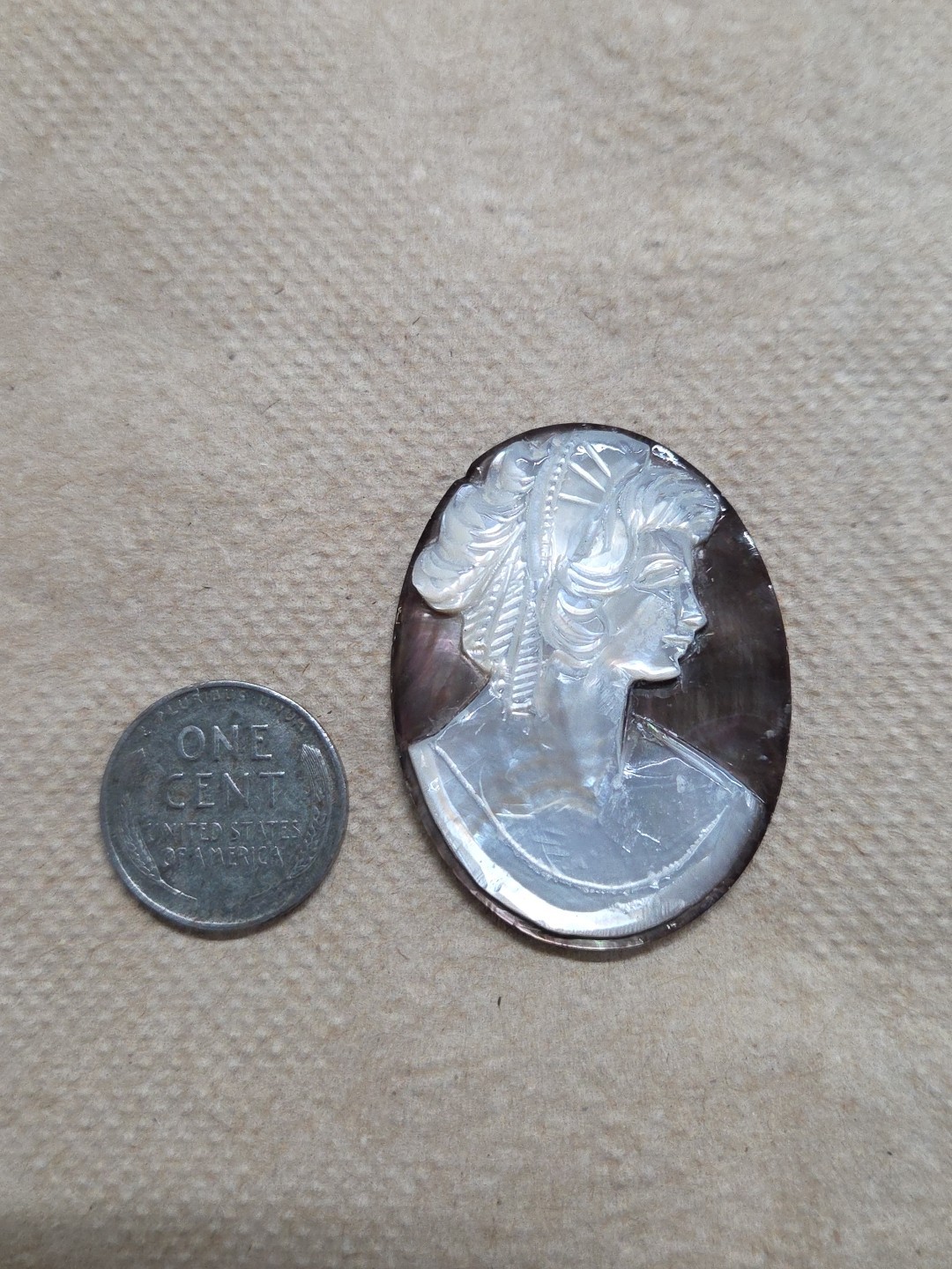 Antique Beautiful Loose Carved Oval Art Portrait Of Woman Shell Cameo