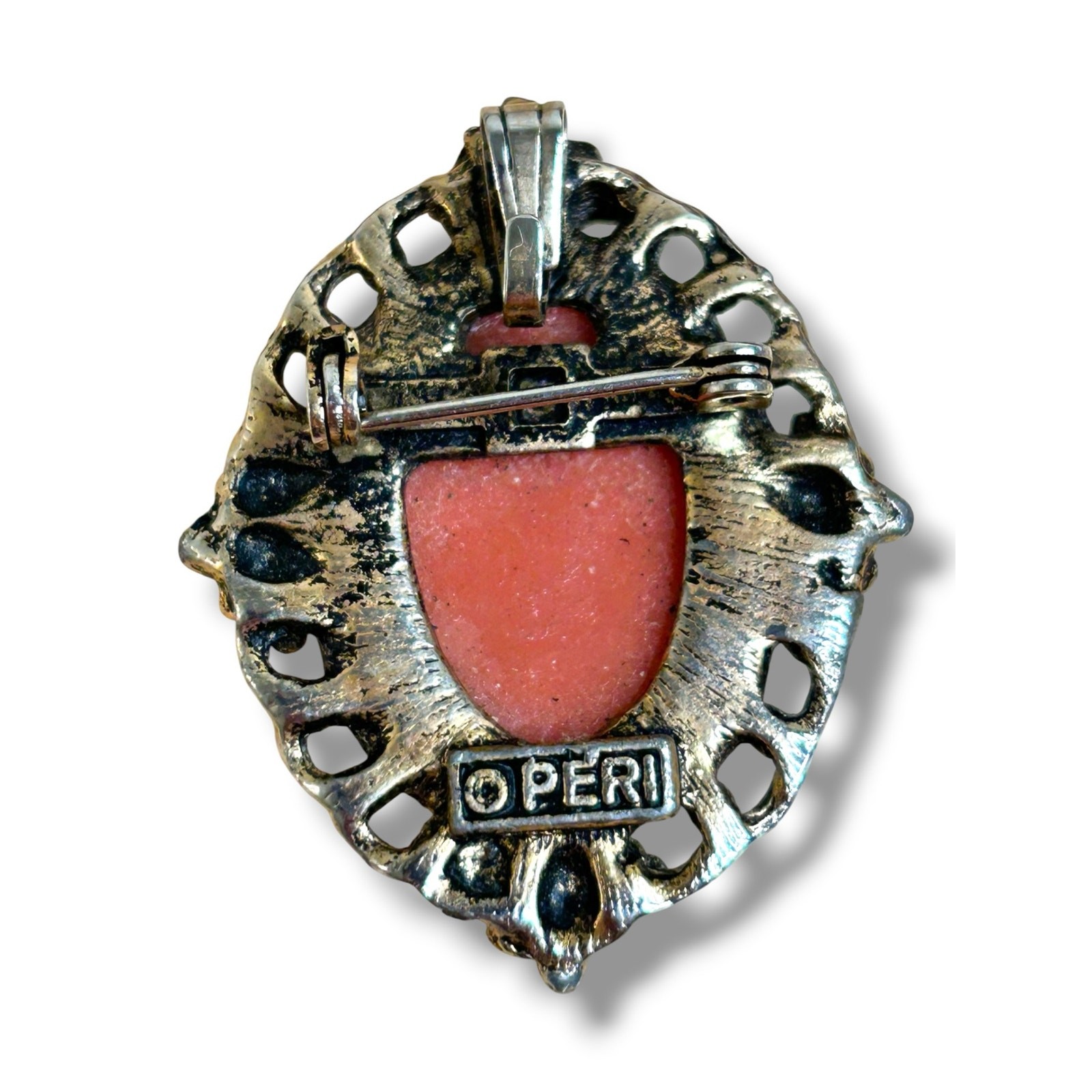 Vintage Peri Cameo with Filigree Border Brooch with Pendant Bail Victorian Rev
