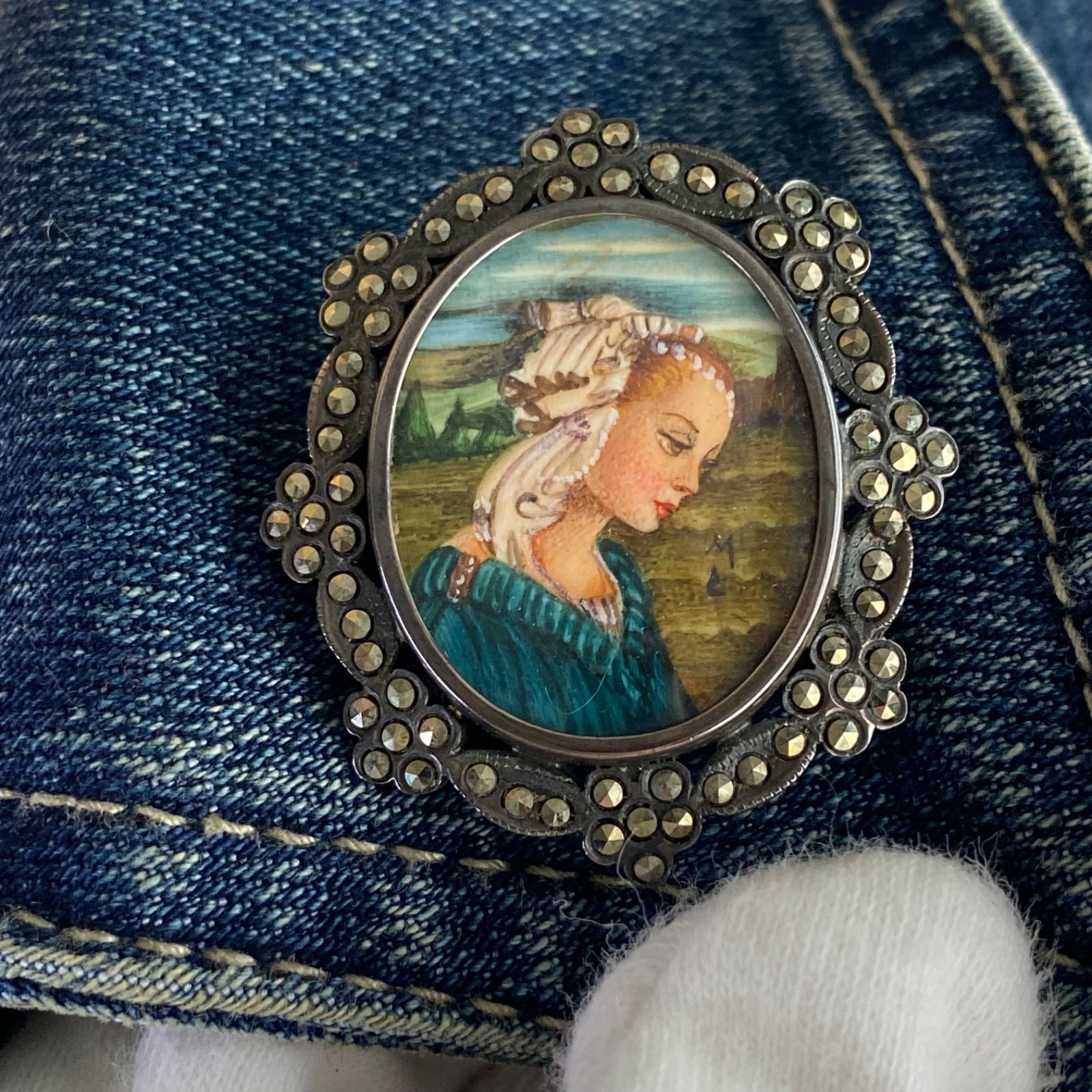 Vintage Lippi Art 800 Silver & Marcasite Brooch and/or Pendant Portrait Signed