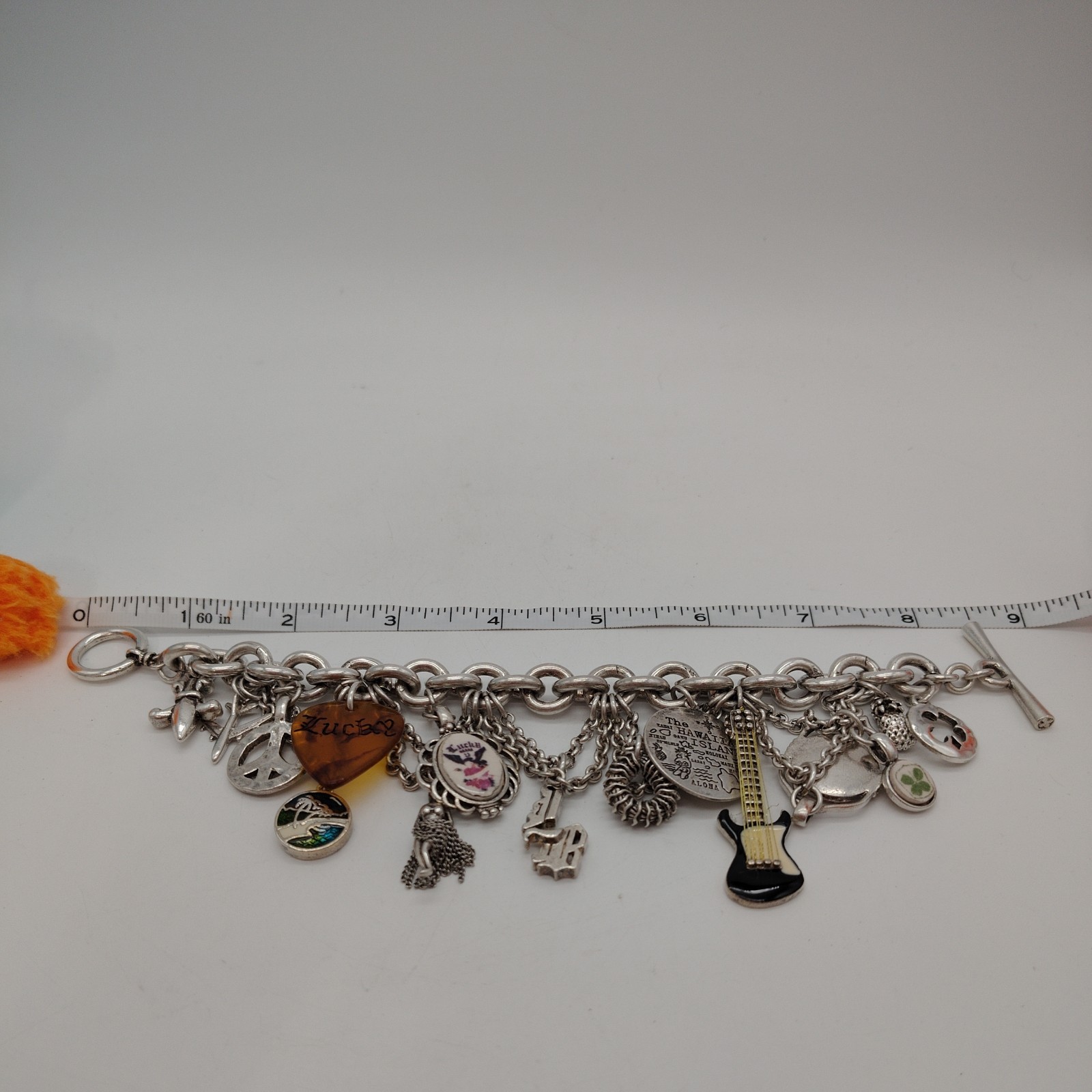 Vintage Lucky Brand Silver Tone “Lucky” Dangling Charms Toggle Bracelet 8″