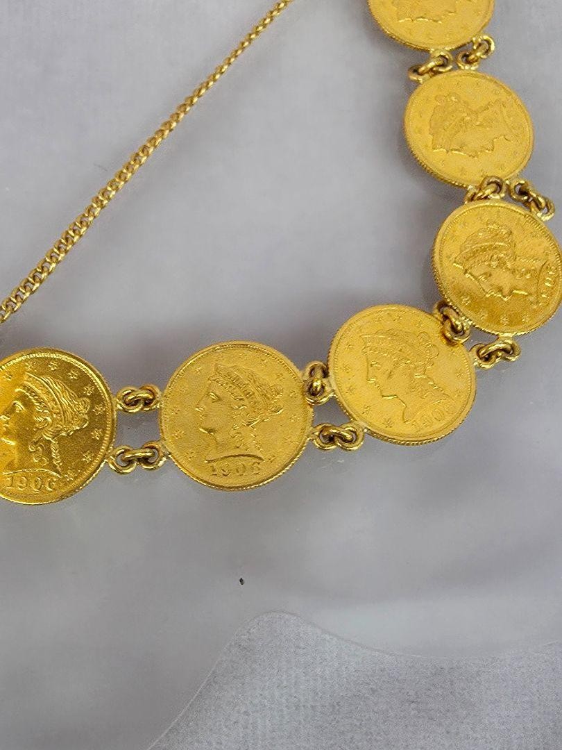 7 Coin 1906 Liberty Head Quarter Eagle 22k 2.50 Dollar Gold Chain Link Bracelet