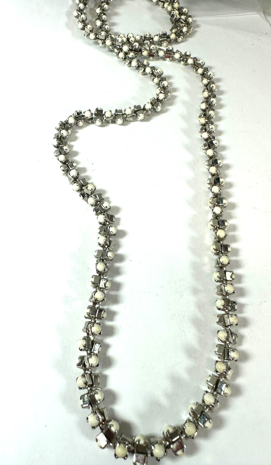 Vintage Necklace Popcorn Chain White Bead Chunky