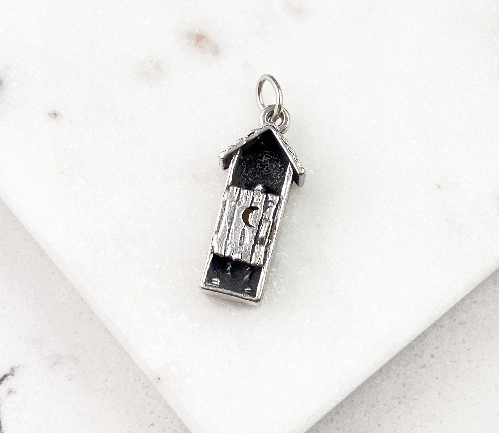 Vintage 925 Sterling Silver Person In Outhouse 3D Novelty Charm Pendant