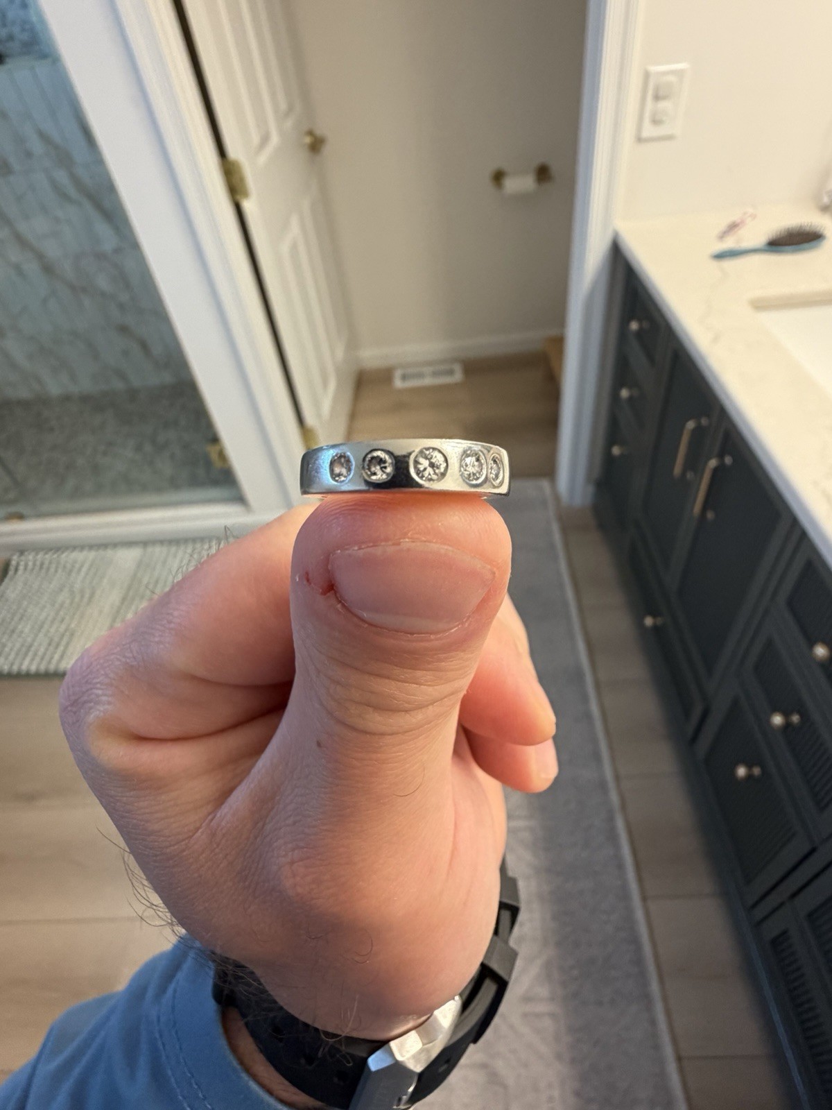 Vintage Platinum 5-stone Diamond Gypsy Ring Size 5