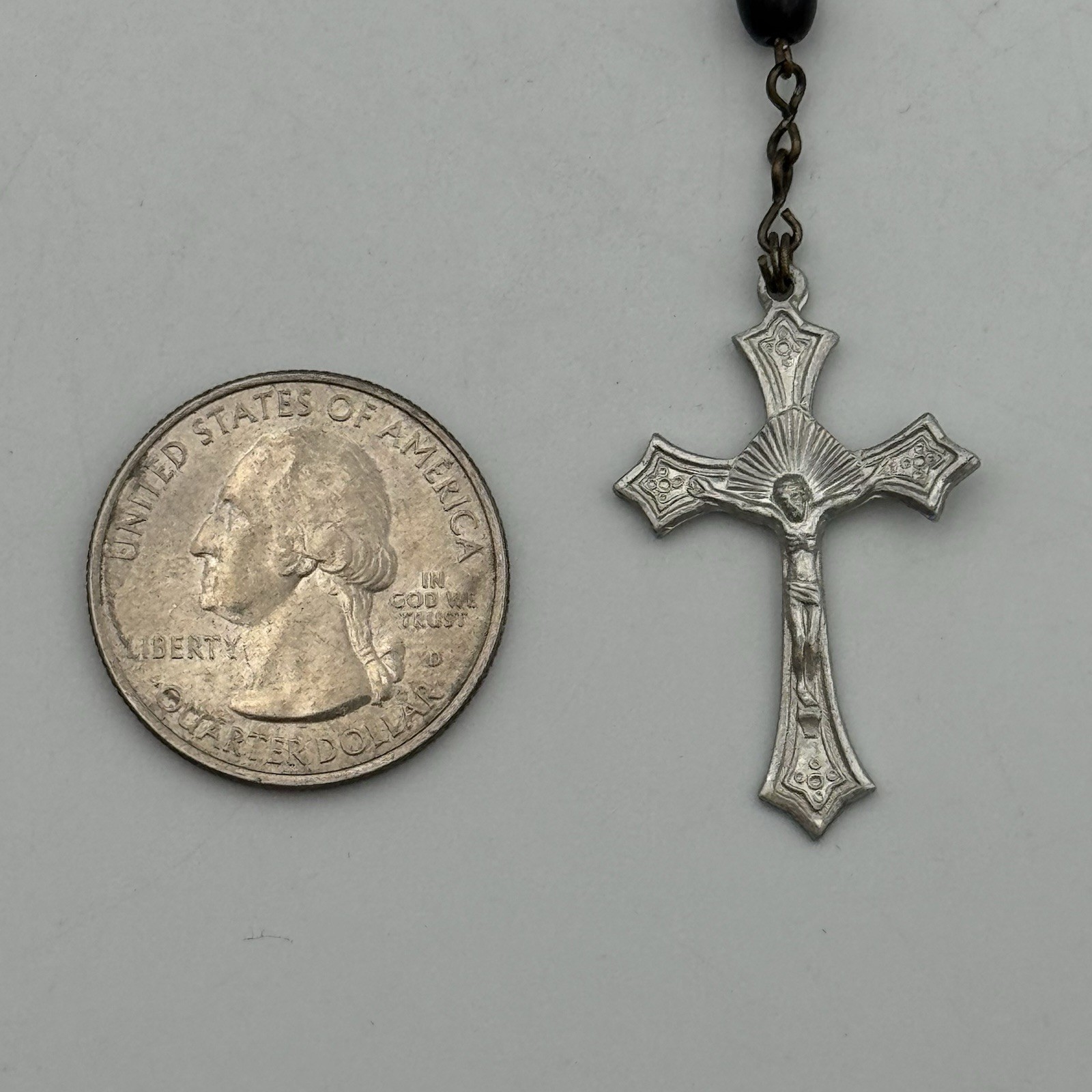 VTG Black Beaded Rosary Italy Marked 16″ Sterling Silver 925 7.4g