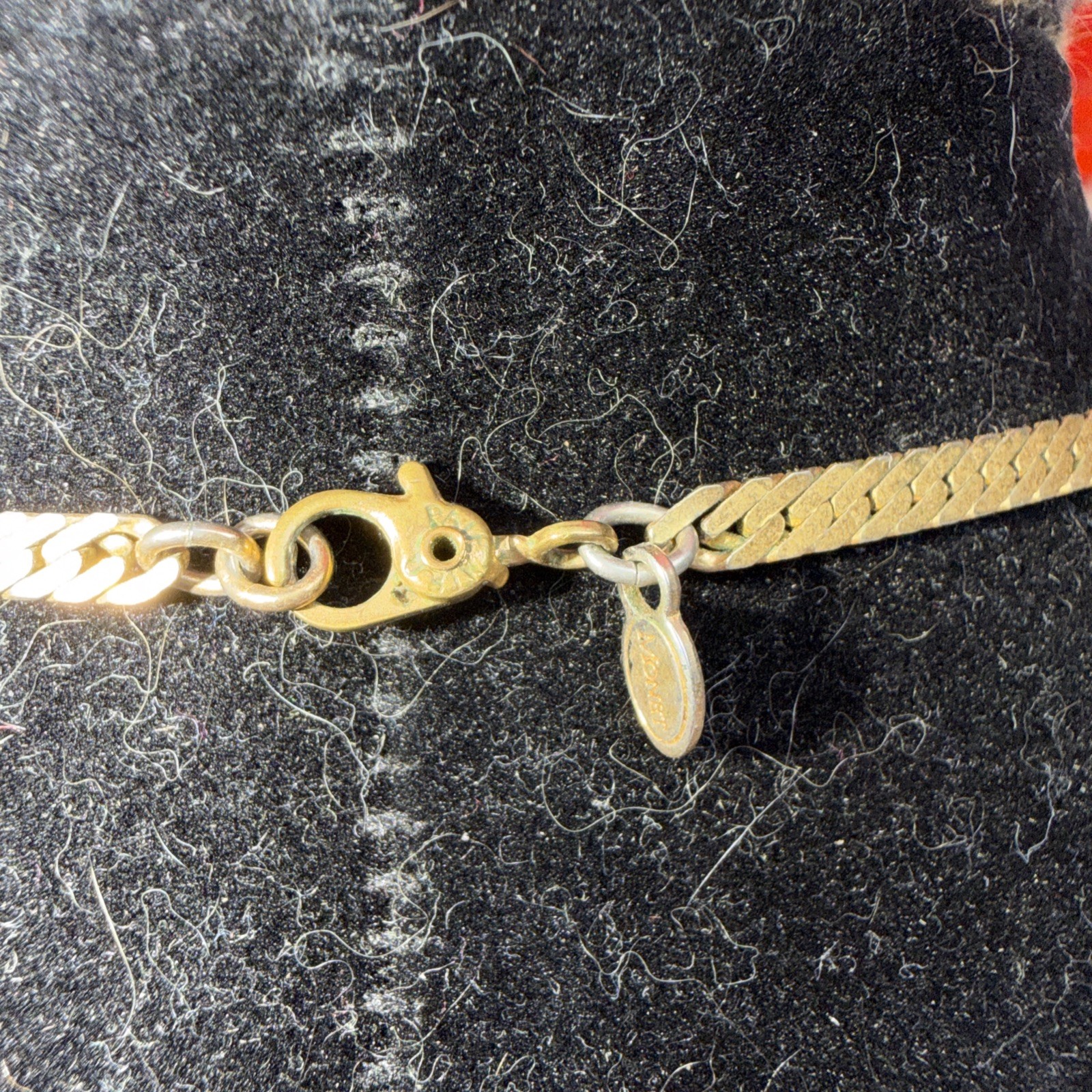 Vintage Monet Signed Gold Tone Herringbone Chain Necklace 25″ Flat Links
