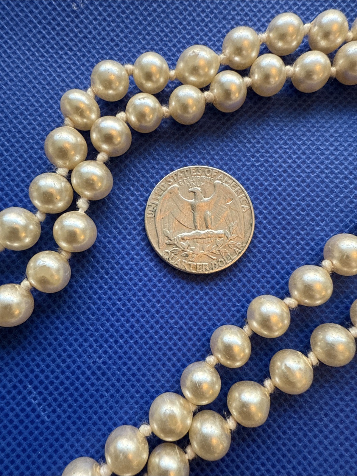 VTG 80s Faux Pearl Necklace, 33″ Opera Length, Individually Knotted Classic Boho