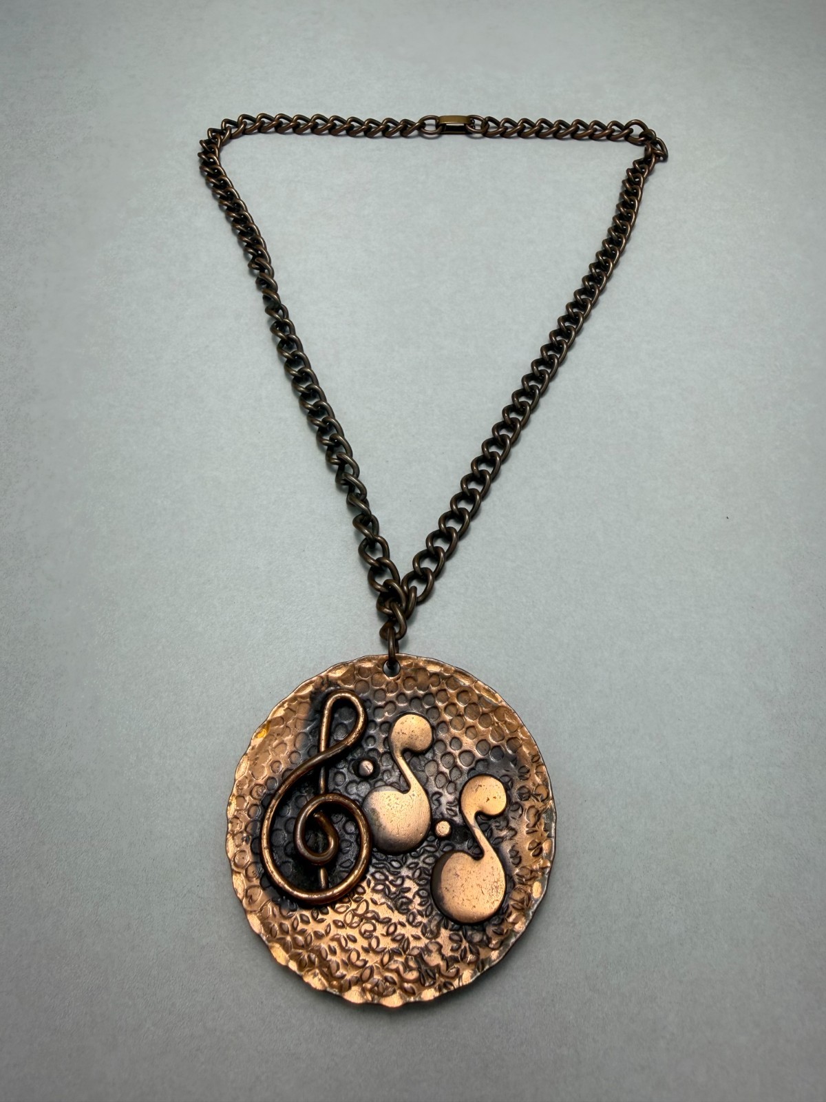 Solid Copper Necklace Musical Notes Pendant Artisan Statement MCM