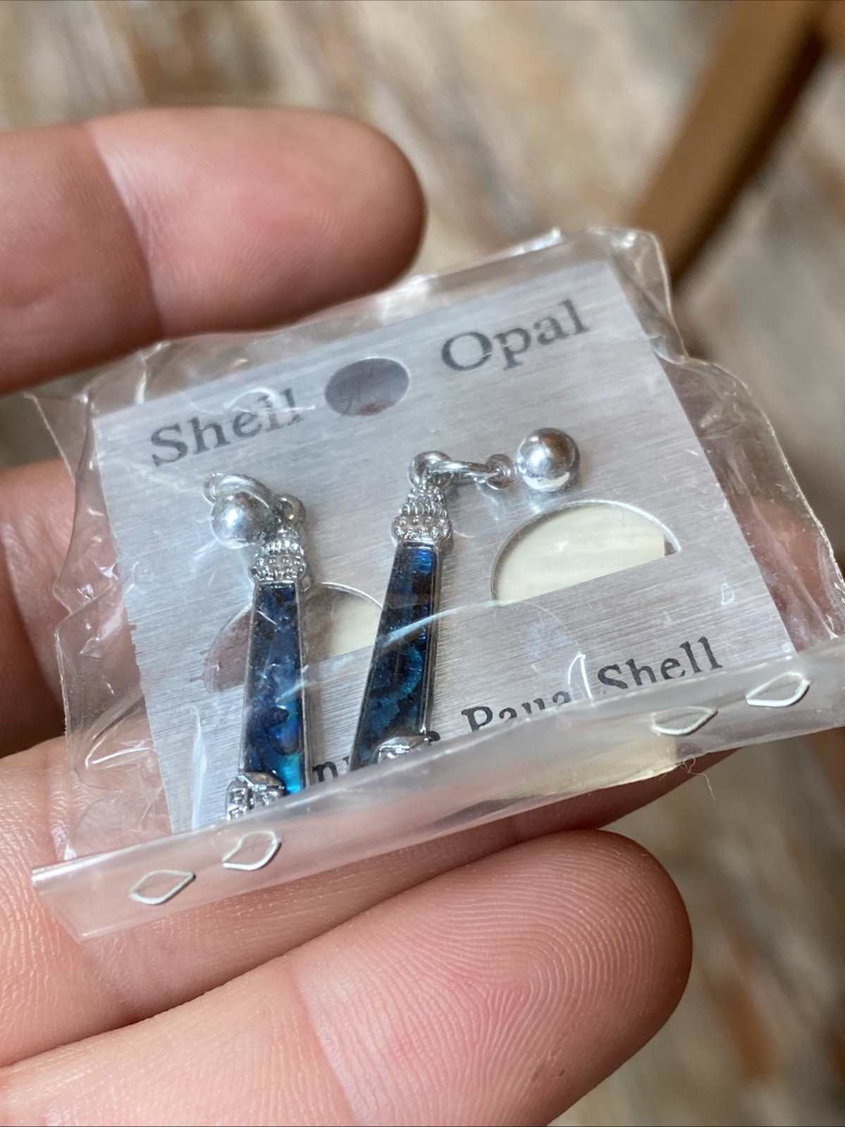LIGHTHOUSE Blue Paua Shell Dangle Earrings Abalone Inlay Silver Tone Pierced NEW