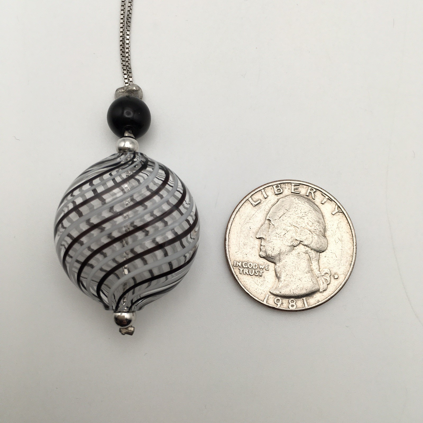 Vintage Sterling Silver Hand Blown Glass Pendant Chain Necklace 16” 925 6.4g #79