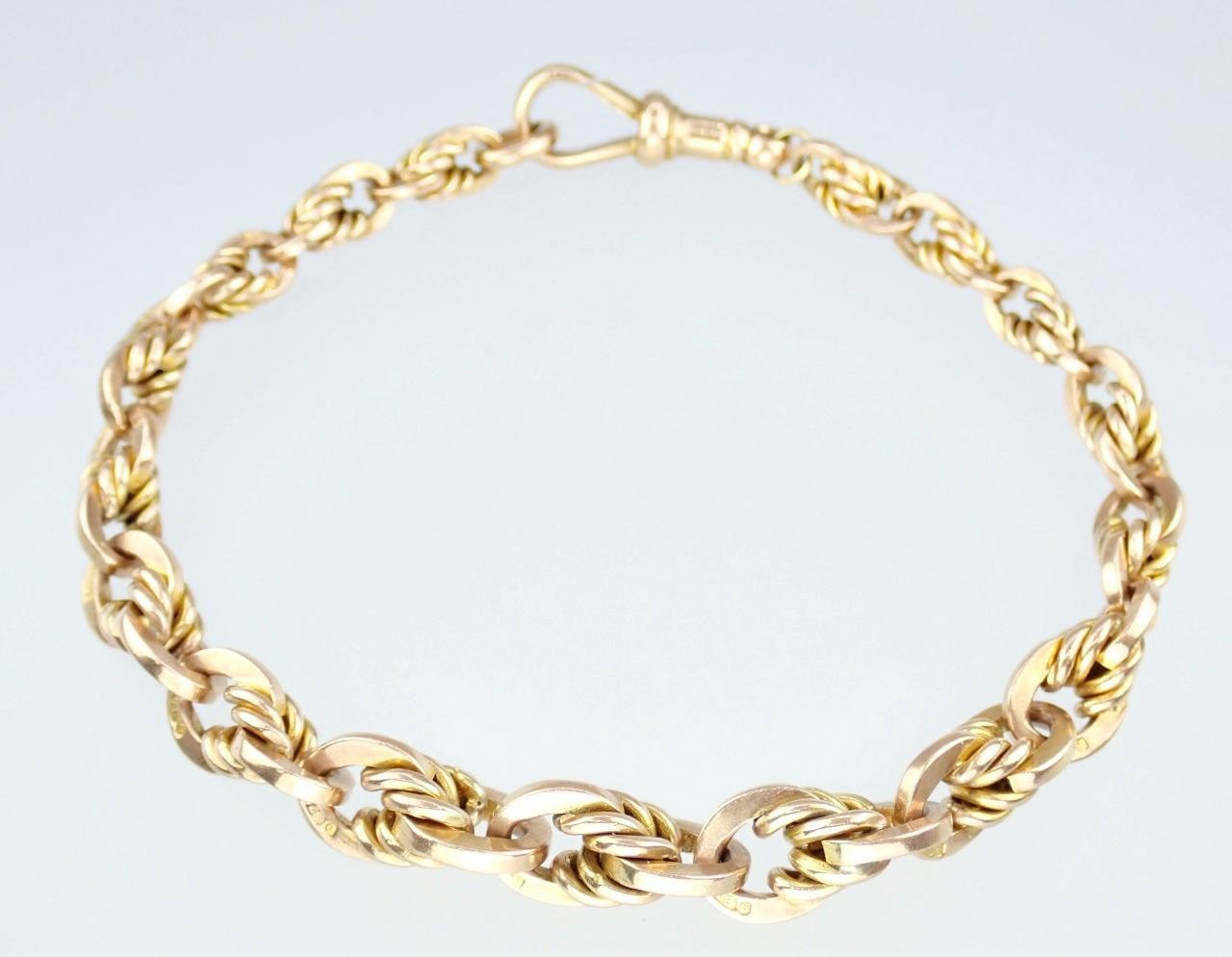 Pretty Antique Art Deco Solid 9K Rose Gold Belcher Chain Bracelet Dog Clip 21.6g