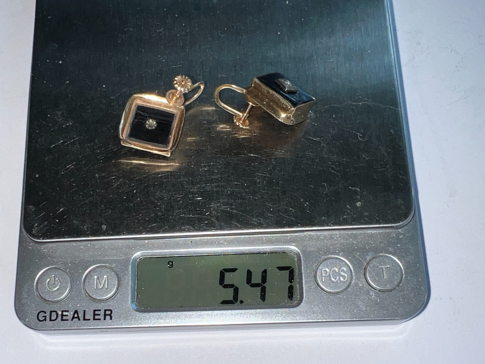Vintage 14K Gold Diamond Black Onyx Earrings Screw Back