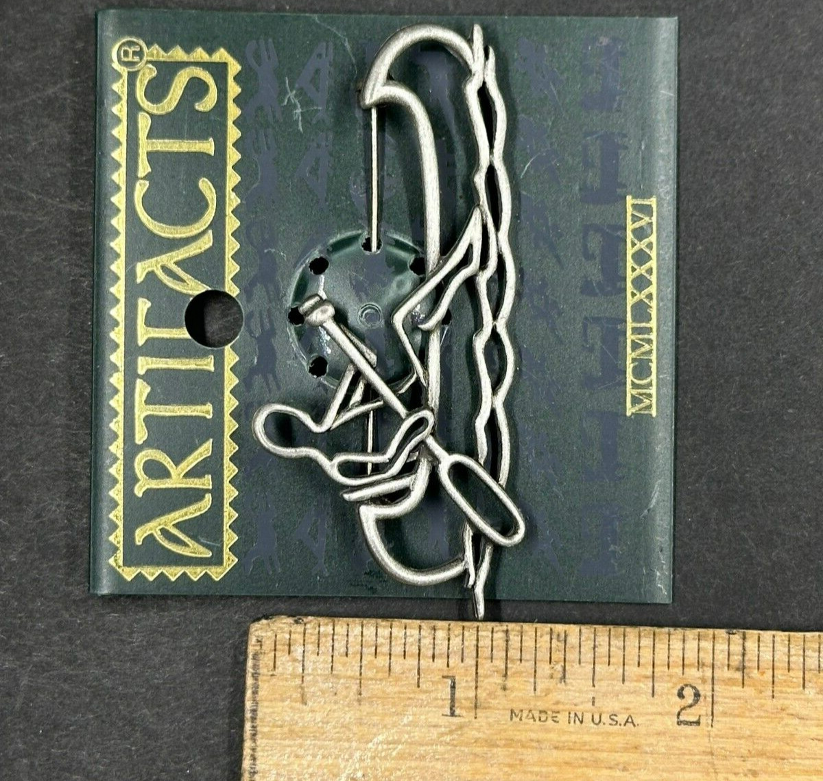 J J Jonette Jewelry Vintage NWT Canoe Paddle Person Waves Brooch Pin Pewter