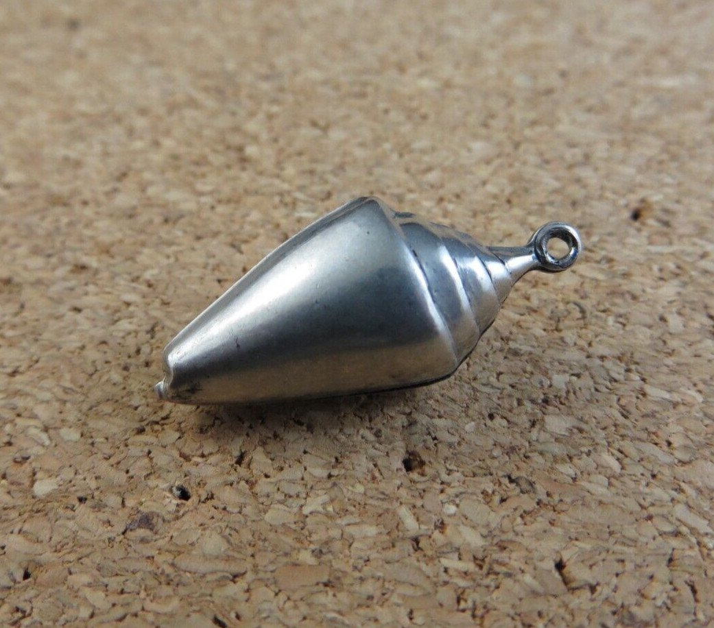Vintage 3D Puffy Cone Sea Shell Snail Silver-tone 1″ Charm Pendant #837 A
