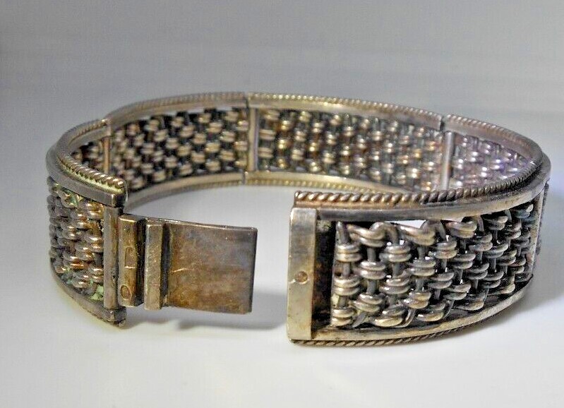 Antique Panel Bracelet Sterling Silver Turkish Ottoman 17mm 7in 39g Hallmarked