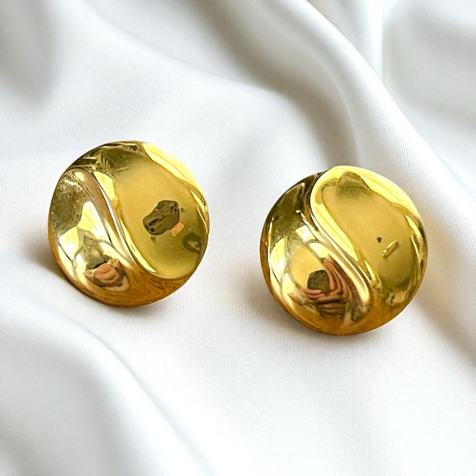 Vintage 1980s Trifari Earrings Gold Tone Swirl Button Post Back Signed Old Money