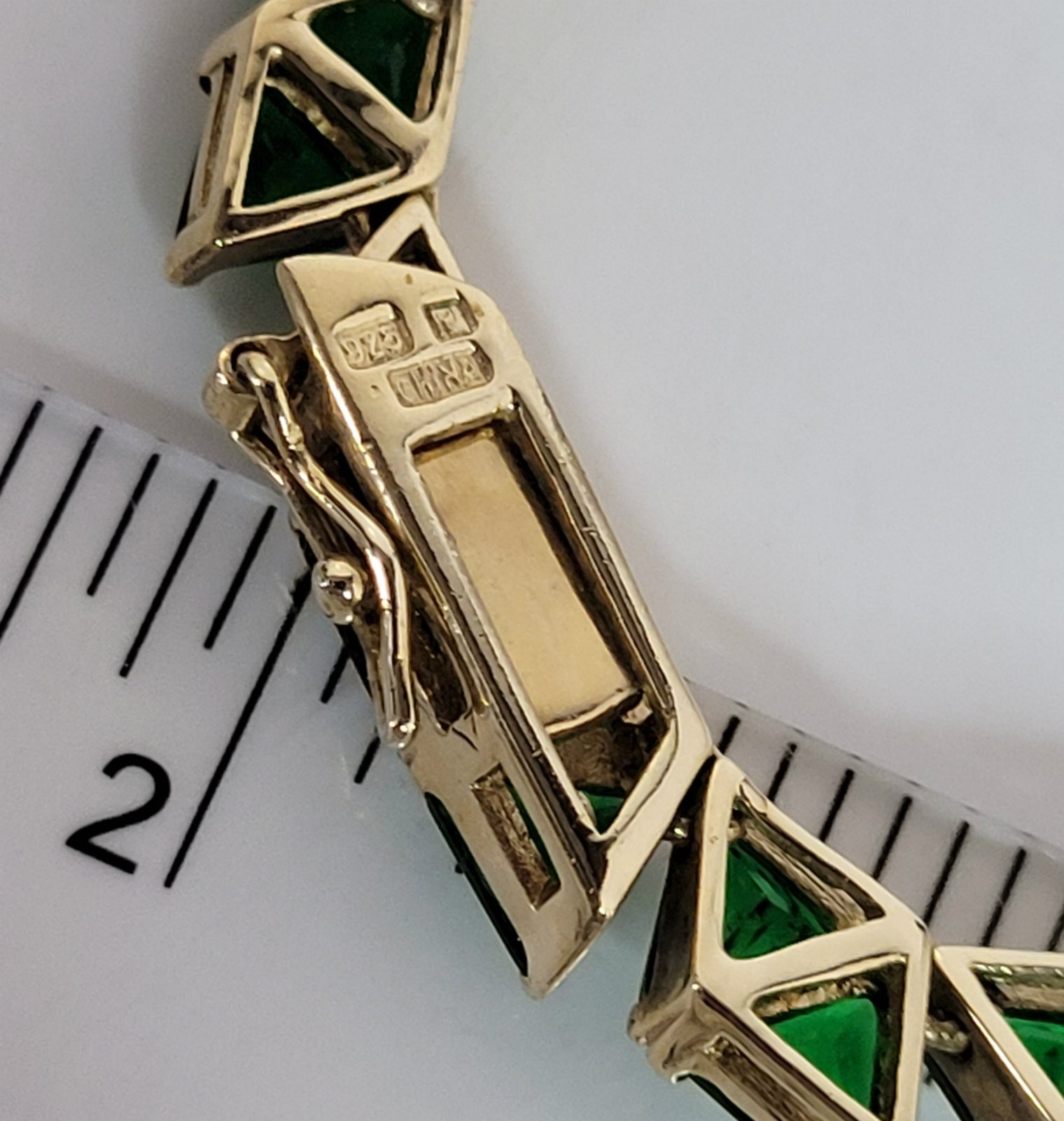 Green Trilliant CZ Sterling Tennis Necklace gold vermeil trillion 50 grams