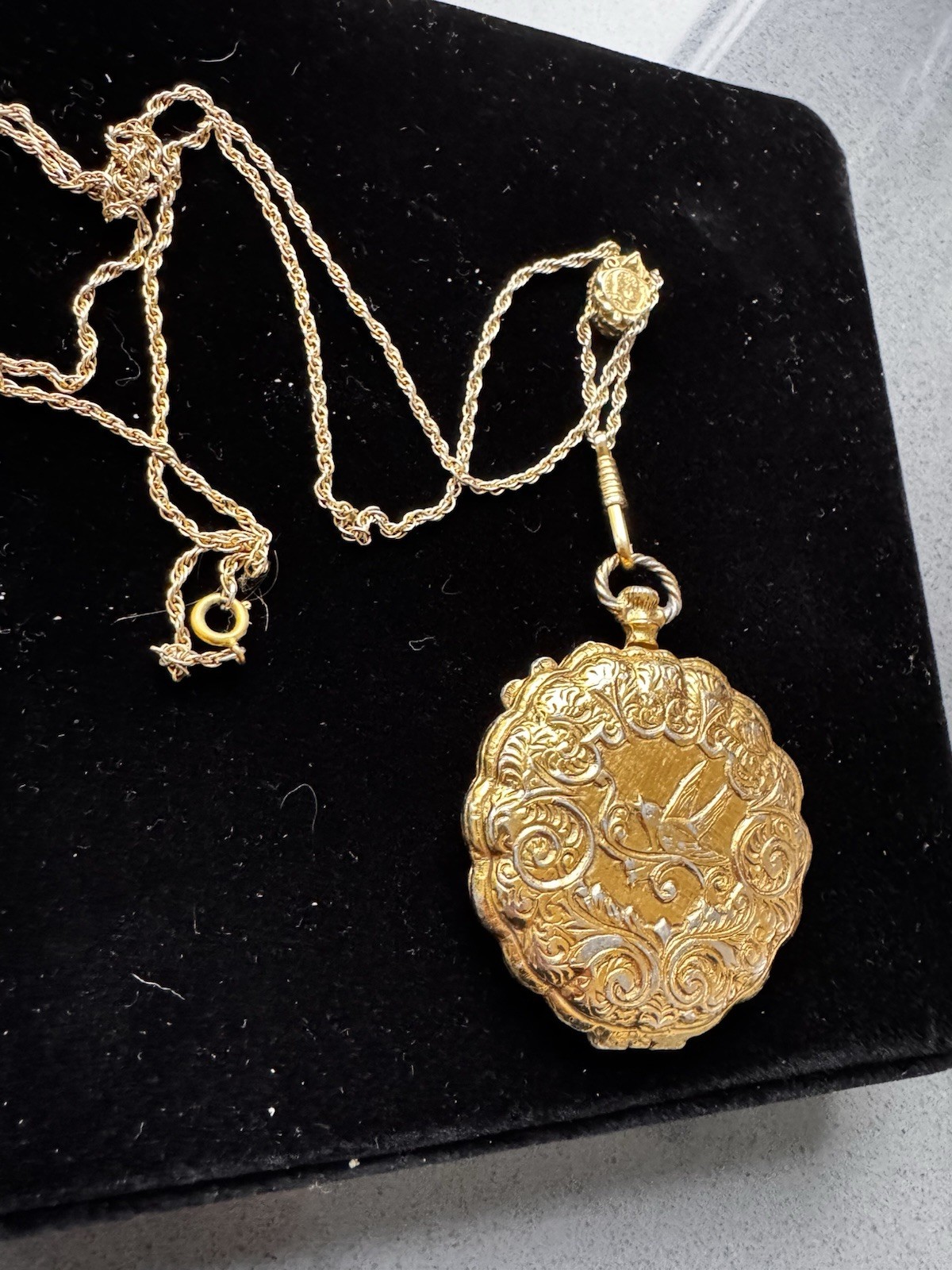 Borage Gold Tone Round Locket Pendant Necklace On Long Chain