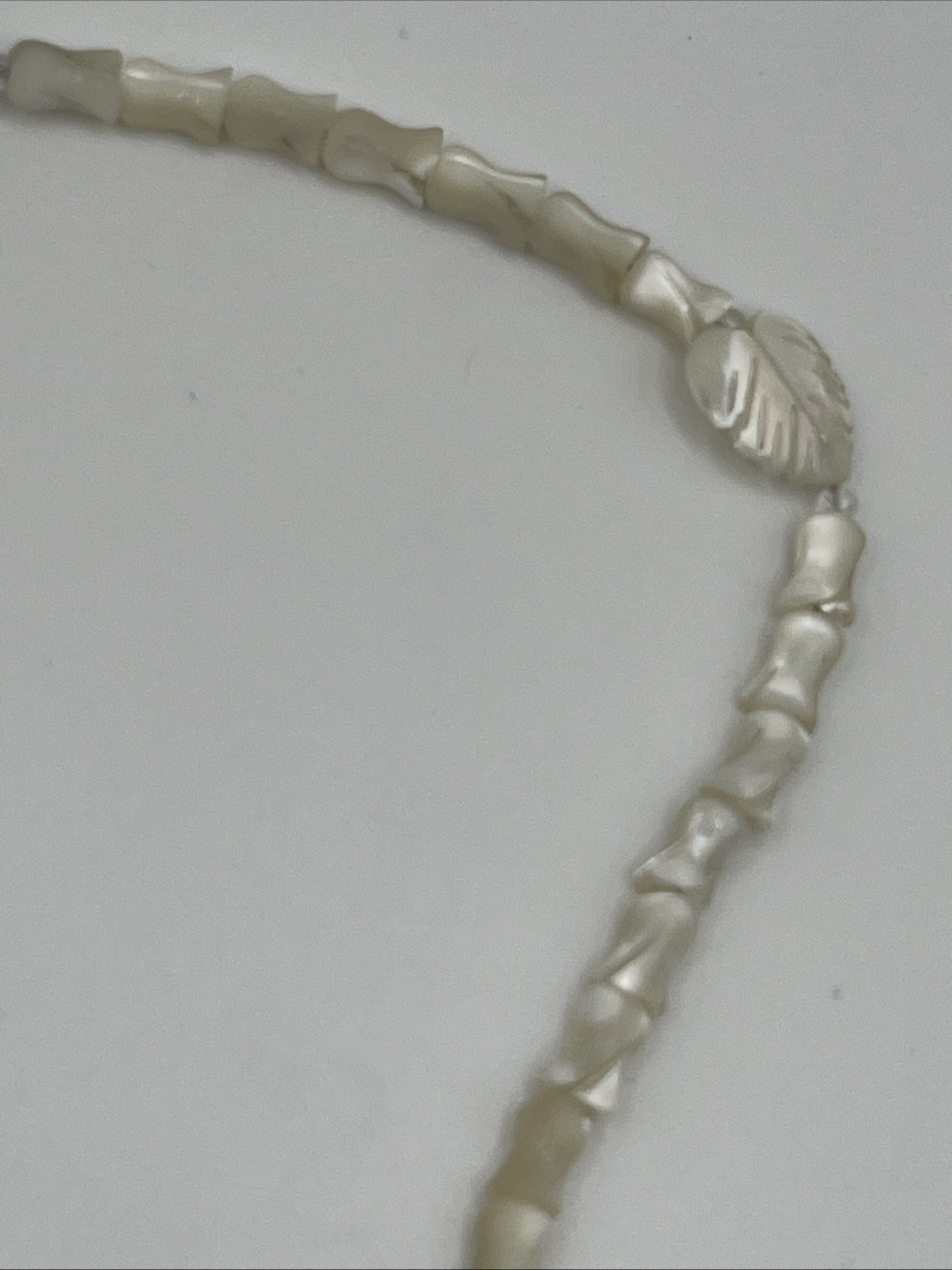 Mother of Pearl Carved Leaf and Tulip Beaded Necklace 19.5″