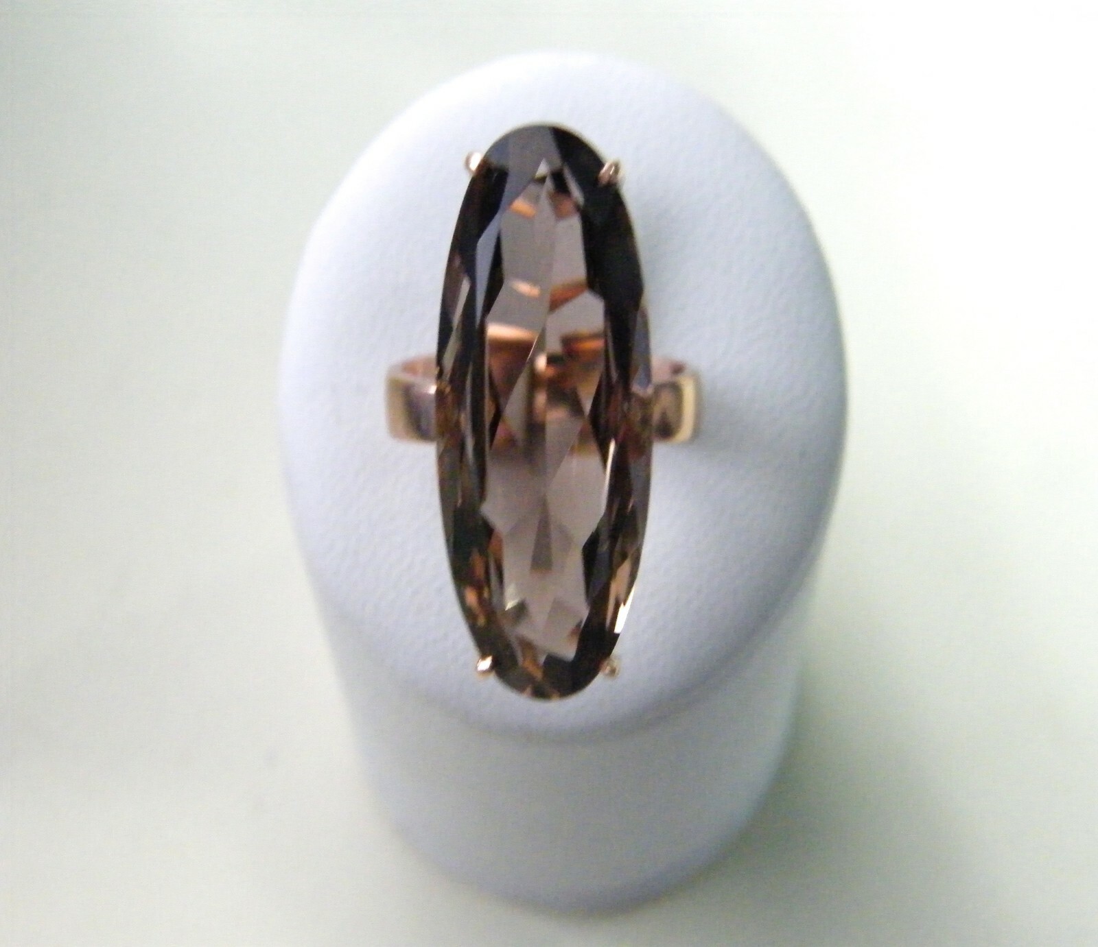 ART DECO 9CT ROSE GOLD 13CT SMOKEY QUARTZ LONG RING, SIZE Q, STUNNING, 8.04 GRMS