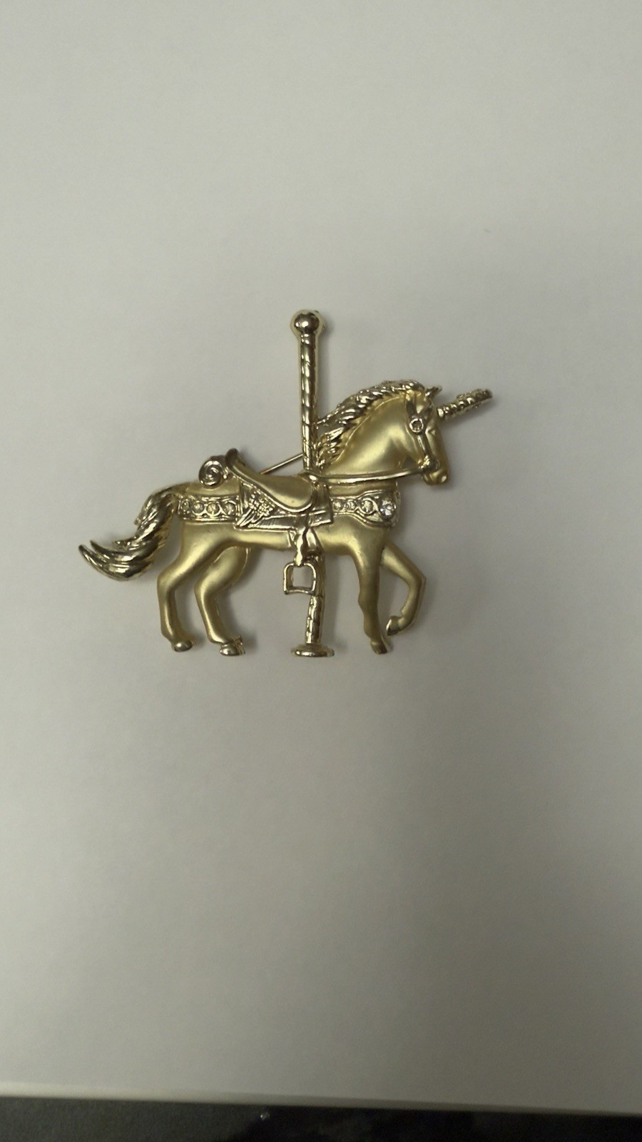 Gold Tone Carousel Unicorn Horse Brooch Pin Mythical Fantasy Jewelry