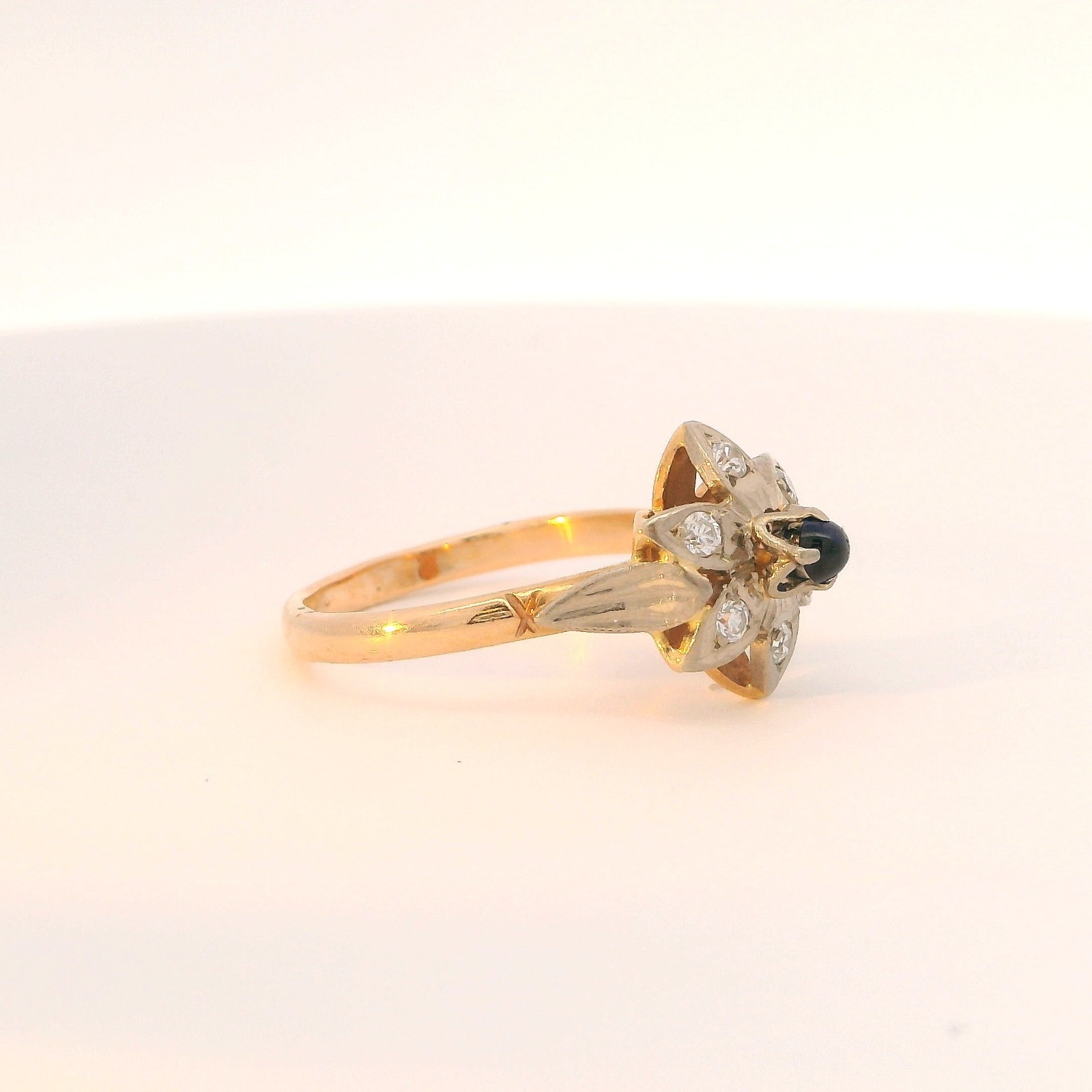 Vintage Soviet Era 583 Pink/White Gold Lab-Created Stone Flower Ring – Size 9