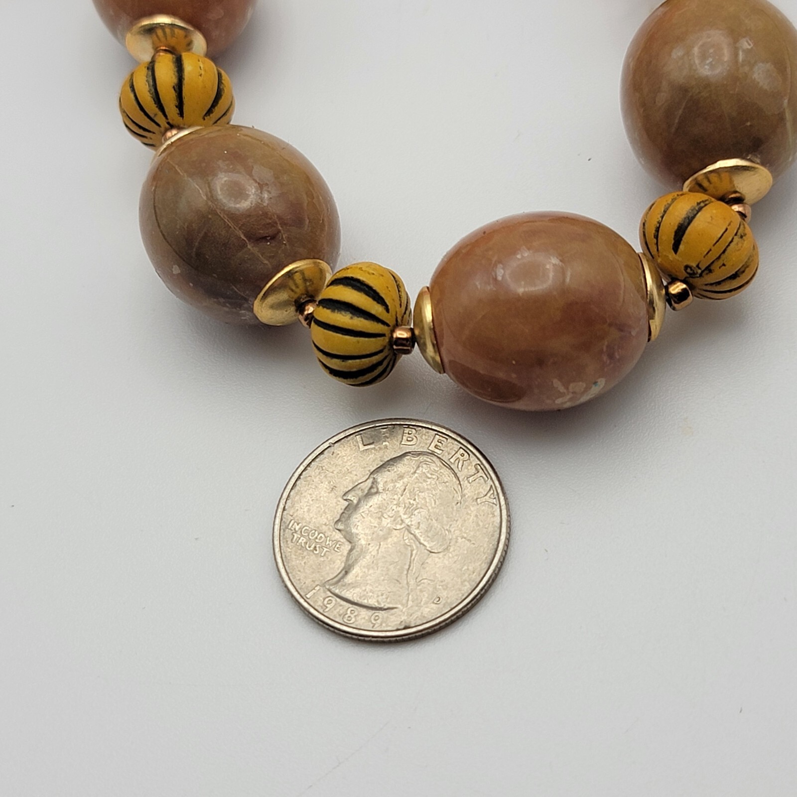 Vintage Butterscotch Lucite And Pumpkin Wood Bead Chunky Statement Necklace 22″