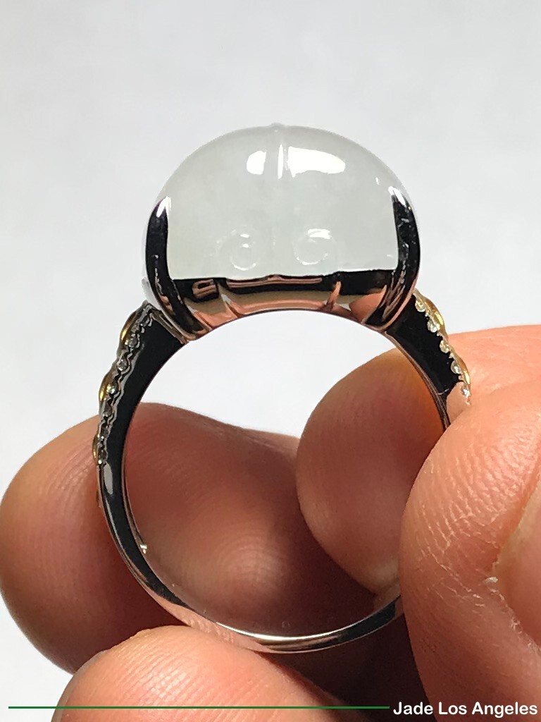 Pi Xiu Pixiu Icy Jadeite Jade 18K White/Rose Gold Diamond Ring 45ct Size:7.5