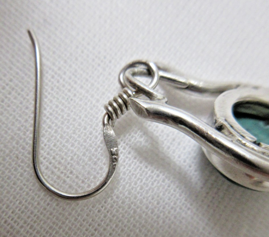 Vintage Sterling Silver Malachite Dangle Pierced Earrings