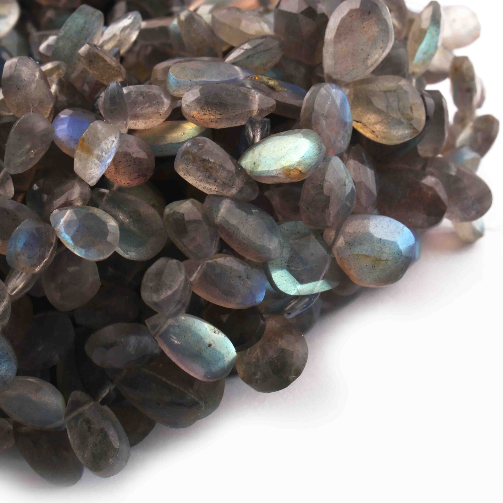 1 Strand Labradorite Faceted Pear Briolettes – Labradorite Pear Briolettes 8mm