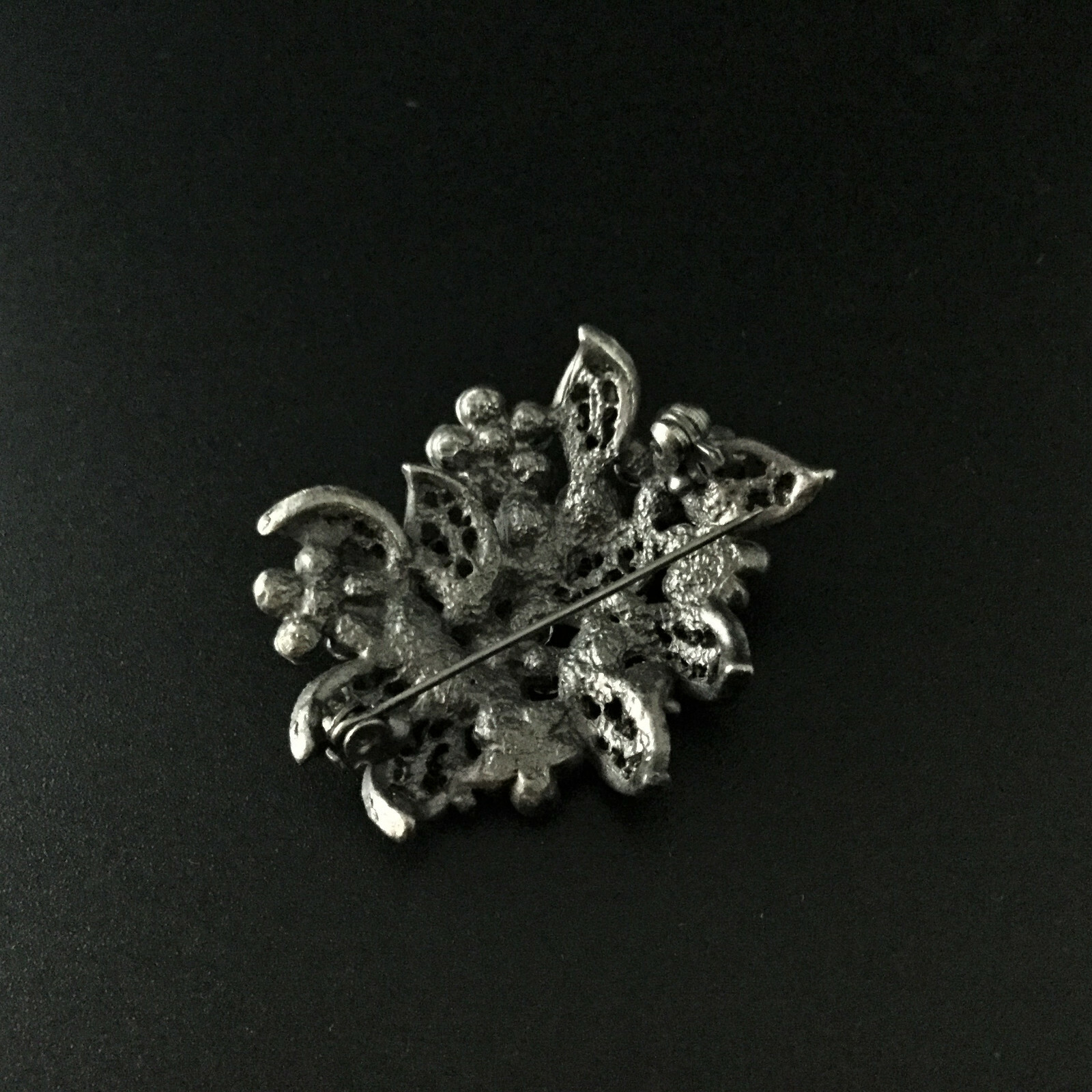 Brooch Silver Tone with White Rhinestones Vintage 1.5″ x 1.5″