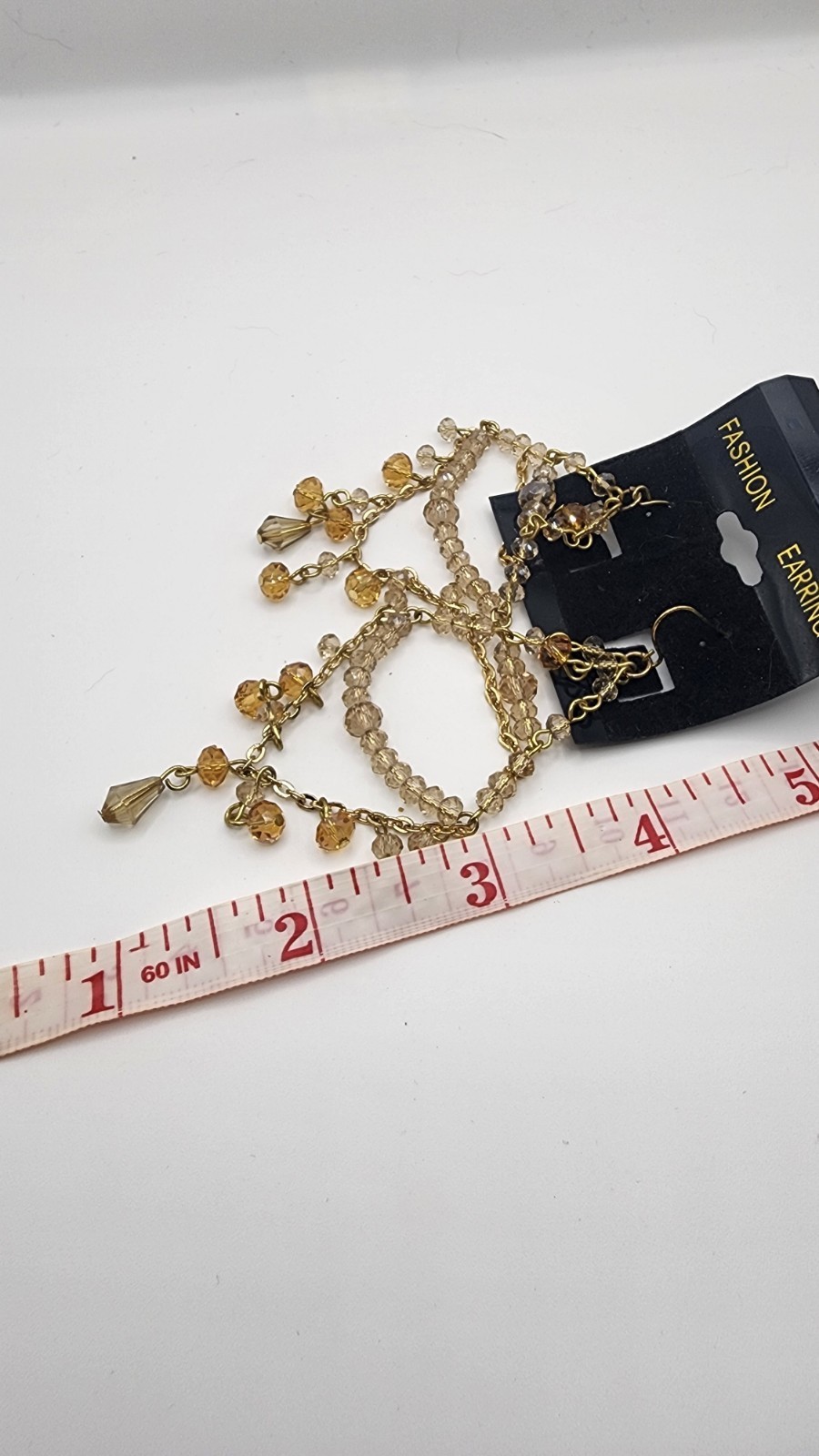 Vintage Women’s Gold Toned Large Bead Faux Diamond Earrings Jewelry Set