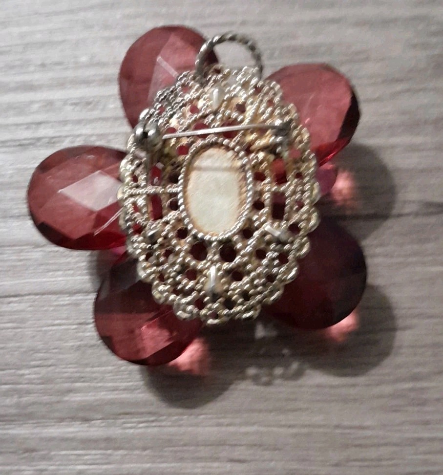 Vintage Layered Lot Of 2 Flower Brooches Brown White Pink Purple