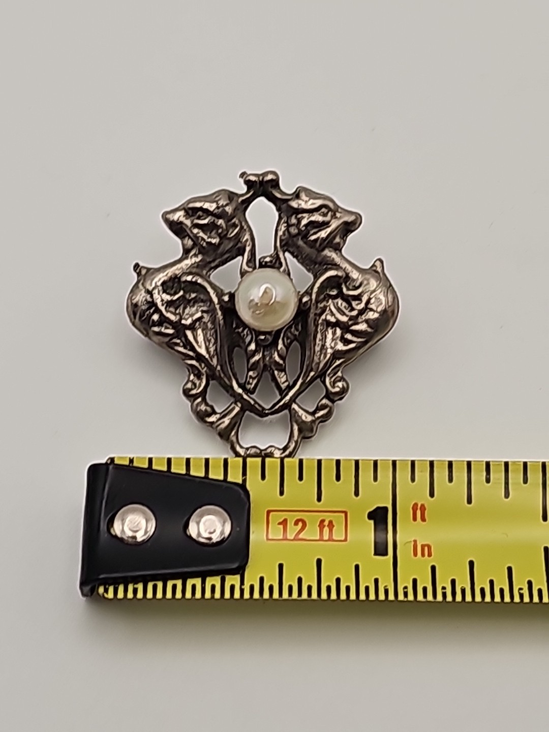 Vintage Tacoa Bird Faux Pearl Brooch Signed Art Deco